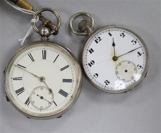 Two silver-cased open face pocket watches, both with subsidiary seconds,
